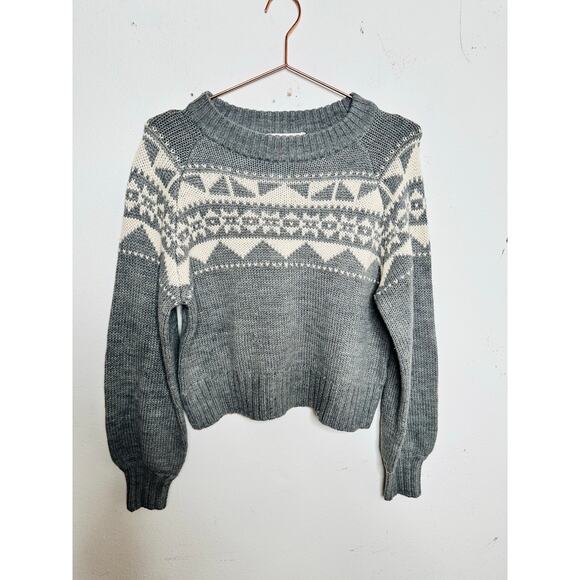 MARISSA WEBB Gray Geometric Knit Wool Blend Crewneck Nordic Sweater size Medium - Picture 2 of 11